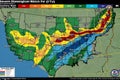 Map indicates a severe weather alert, highlighting various states with color-coded zones