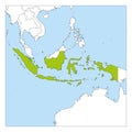 Map of Indonesia green highlighted with neighbor countries