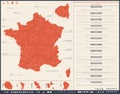 Map with infographics, regions, departments and overseas territories of France Royalty Free Stock Photo