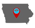 Map of Iowa and pin tornado warning