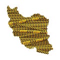Map of Iran filled with Warning coronavirus yellow and black stripes