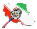 Map of Iran. United States sanctions against to Russia. Judge hammer United States of America, flag and emblem. 3d illustration. I