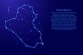 Map Iraq from the contours network blue, luminous space stars for banner, poster, greeting card, of vector illustration