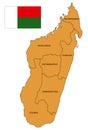 Map of the island of Madagascar with a flag Royalty Free Stock Photo