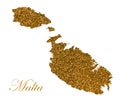 Map of of the island of Malta. Silhouette with golden glitter texture