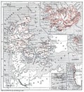 Map of islands of Jutland, Denmark and its colonies, vintage engraving Royalty Free Stock Photo