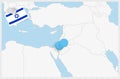Map of Israel with a pinned blue pin. Pinned flag of Israel Royalty Free Stock Photo