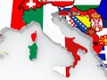 Map of Italy and the Balkans.