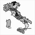 Map of Italy bright graphic illustration. Handmade drawing with map. Italy map with Italian major cities and regions.