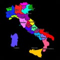 Map of Italy bright graphic illustration. Handmade drawing with map. Italy map with Italian major cities and regions.