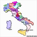 Map of Italy bright graphic illustration. Handmade drawing with map. Italy map with Italian major cities and regions.