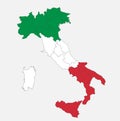 Map of the Italy in the colors of the flag with administrative divisions blank Royalty Free Stock Photo