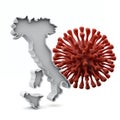 Map of Italy with deadly corona virus. 3D Rendering