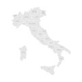 Map of Italy divided into 20 administrative regions. Grey land, white borders and black labels. Simple flat vector