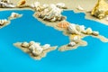 Map of Italy and islands in the Mediterranean from sand.