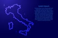 Map Italy from luminous blue star space points on the contour for banner, poster, greeting card, of vector illustration. Royalty Free Stock Photo