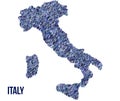 The map of the Italy made of pictograms of people or stickman figures. The concept of population, sociocultural system