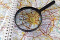 Map of Italy with magnifying glass focussing on Milan Milano Royalty Free Stock Photo