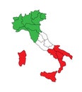 Map of Italy with region borders. Colored Italian political map with regional administrative borders.