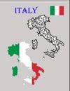 Map of Italy with regions and flag draw and cut out
