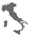 Map of Italy with road sign of Catanzaro