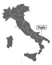 Map of Italy with road sign of Puglia