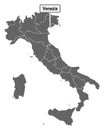 Map of Italy with road sign of Venezia