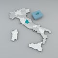 Map of Italy, Umbria region. 3d render. Regional political elections. Ballot box and voting card