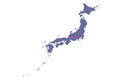 Map of the Japan with focus on Osaka