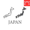 Map of Japan line and glyph icon, country and geography, japan map sign vector graphics, editable stroke linear icon