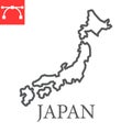 Map of Japan line icon, country and geography, japan map sign vector graphics, editable stroke linear icon, eps 10.