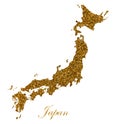 Map of Japan. Silhouette with golden glitter texture