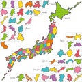 Map of Japanese Prefectures. brush stroke illustrations.