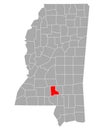 Map of Jefferson Davis in Mississippi