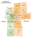 Map of the Kansas City Metropolitan area in Kansas and Missouri Royalty Free Stock Photo