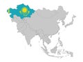 Map of Kazakhstan with national flag on Gray map of Asia Royalty Free Stock Photo