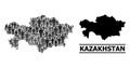 Vector Demographics Mosaic Map of Kazakhstan and Solid Map