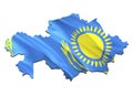 Map on Kazakhstan waving Flag. 3D rendering Kazakhstan map and waving flag on Asia map. The national symbol of Kazakhstan. Royalty Free Stock Photo