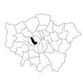 Map of Kensington and Chelsea in Greater London province on white background. single County map highlighted by black colour on