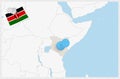 Map of Kenya with a pinned blue pin. Pinned flag of Kenya Royalty Free Stock Photo
