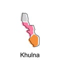 Map of Khulna colorful geometric illustration design, High detailed vector map of Bangladesh