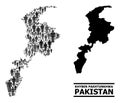 Vector Demographics Mosaic Map of Khyber Pakhtunkhwa Province and Solid Map