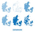 Map of Kingdom of Denmark - vector set of silhouettes in different patterns