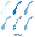 Map of Kingdom of Norway - vector set of silhouettes in different patterns