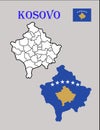 Map of Kosovo with regions and flag draw and cut out
