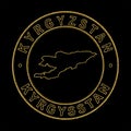 Map of Kyrgyzstan, Golden Stamp Black Background