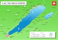 Map of lake Neuchatel Royalty Free Stock Photo