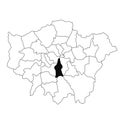 Map of Lambeth in Greater London province on white background. single County map highlighted by black colour on Greater London,