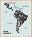 Map Latin America. Poster map of Latin America