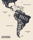 Map Latin America. Poster map of Latin America